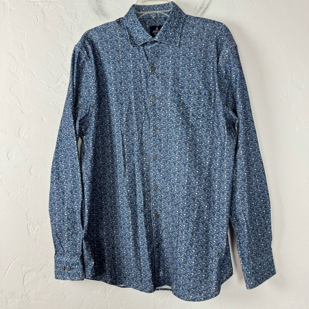 Johnnie‎ O Shirt Button Down Top Knit Ribbed Cecil Wake Corduroy Floral Blue